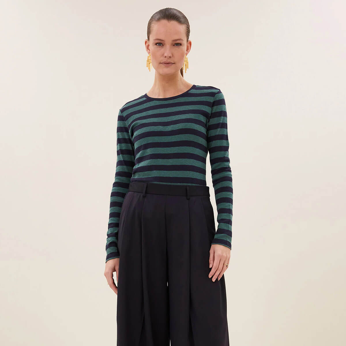 Basic Long Sleeve Big Stripe Top in Deep Green by By-Bar