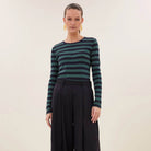 Basic Long Sleeve Big Stripe Top in Deep Green by By-Bar