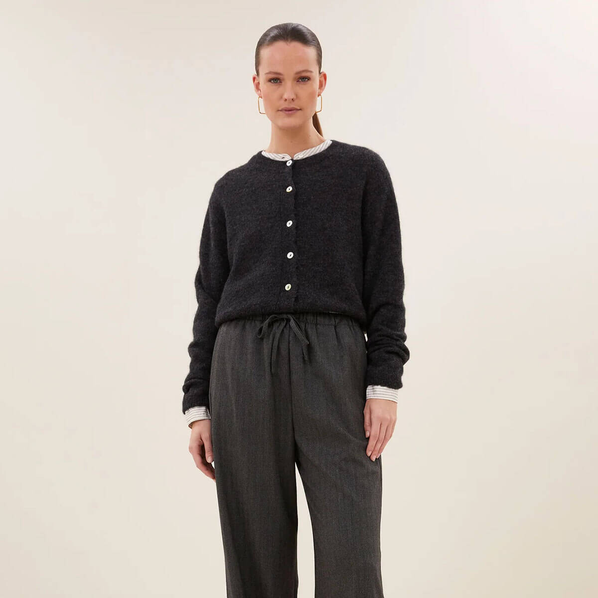 Cleo Cardigan in Dark Grey Melee by By-Bar