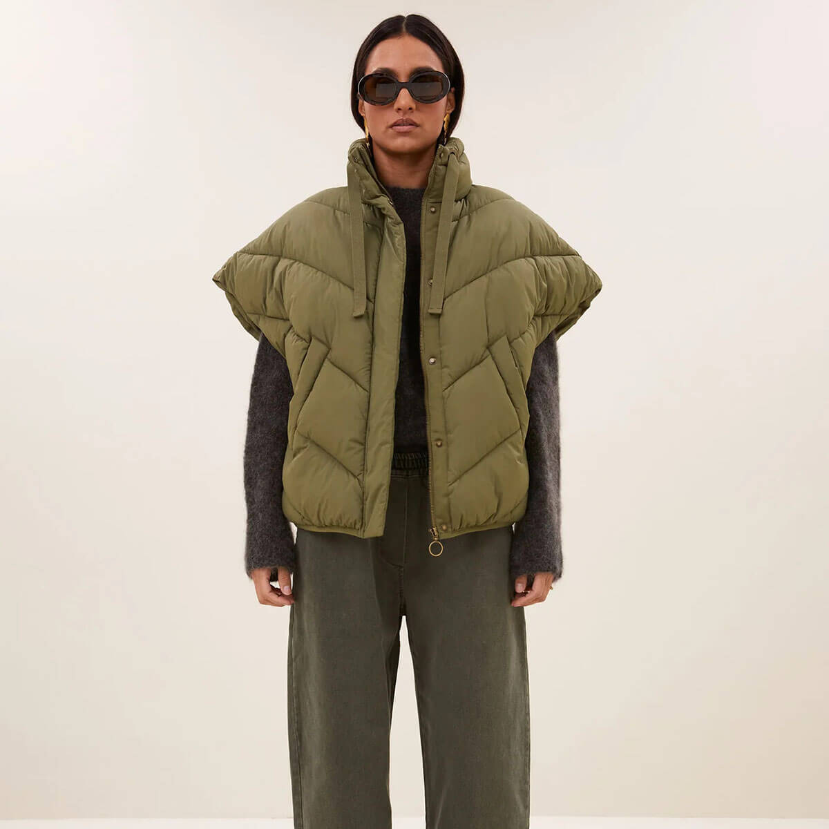 Franky Sleeveless Jacket in Olive by By-Bar