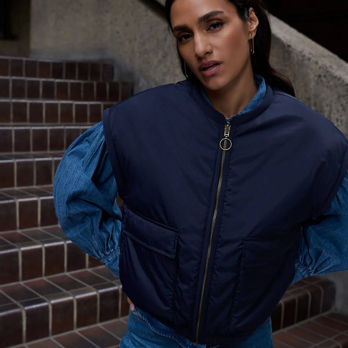 Gio Sleeveless Jacket in Midnight by By-Bar
