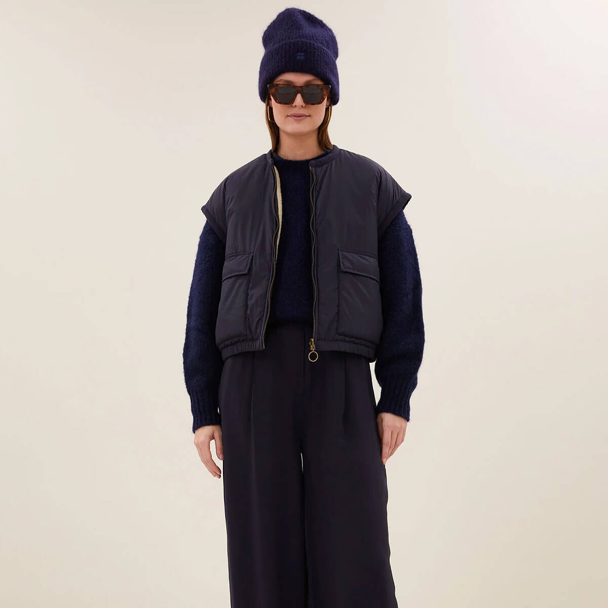 Gio Sleeveless Jacket in Midnight by By-Bar
