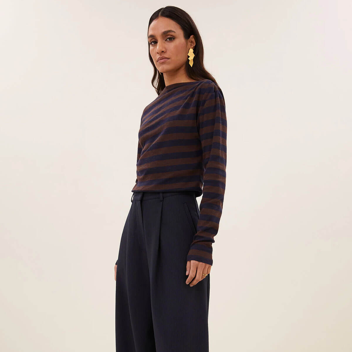 Leya Big Stripe Top in Coffee Bean by By-Bar