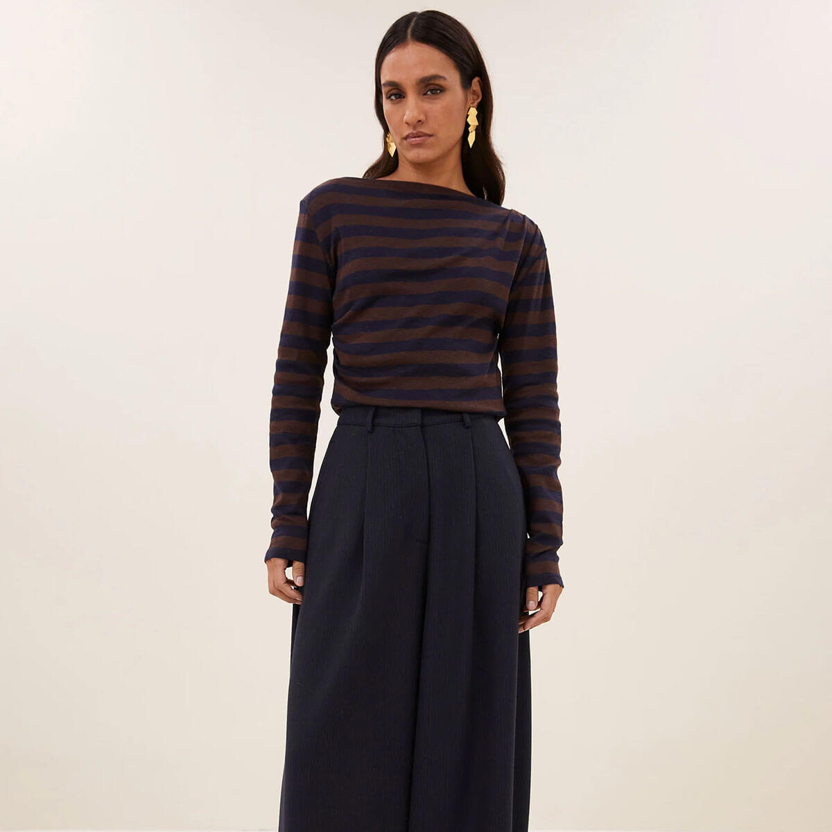 Leya Big Stripe Top in Coffee Bean by By-Bar