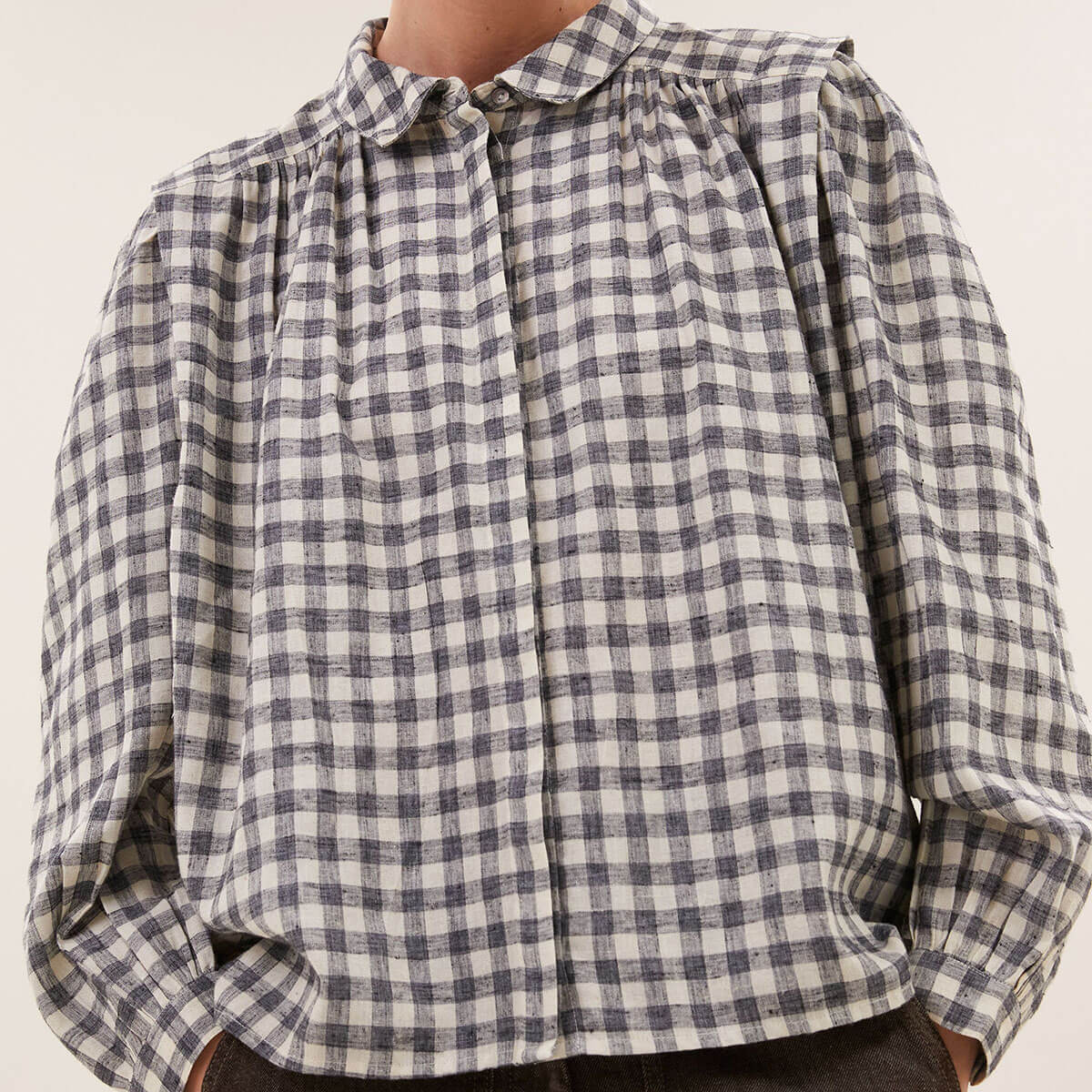 Maia Check Blouse in Ash Grey by By-Bar