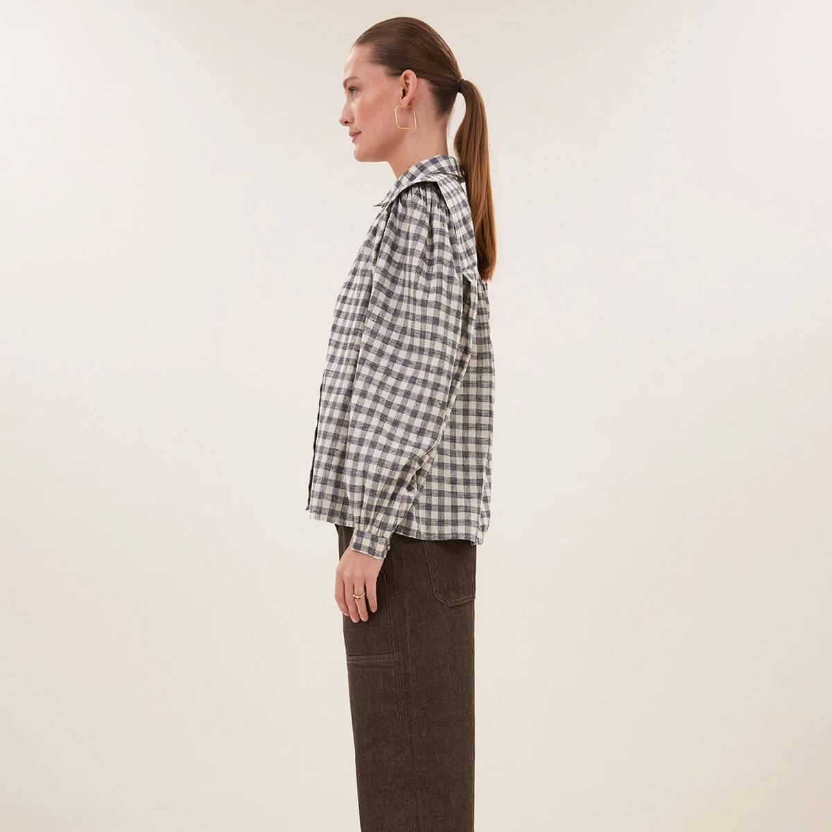 Maia Check Blouse in Ash Grey by By-Bar