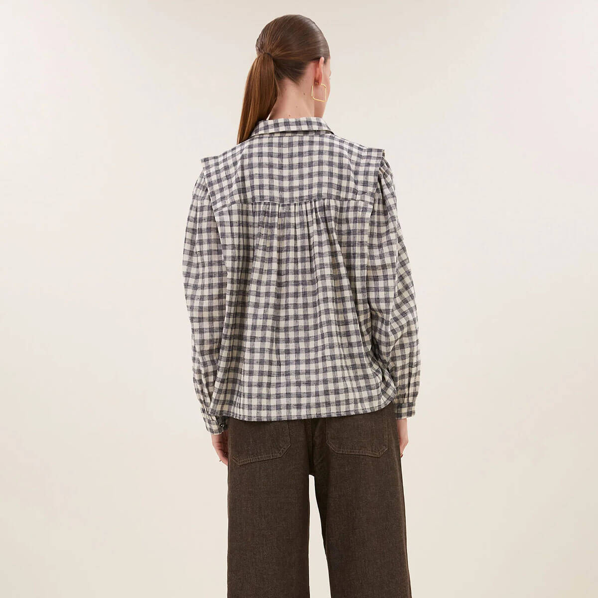 Maia Check Blouse in Ash Grey by By-Bar