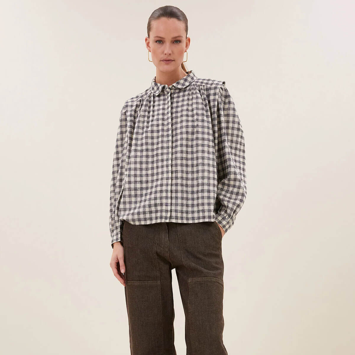 Maia Check Blouse in Ash Grey by By-Bar