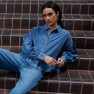 Sarah Short Denim Blouse in Medium Denim by By-Bar
