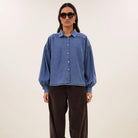 Sarah Short Denim Blouse in Medium Denim by By-Bar