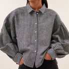 Sarah Short Thin Stripe Blouse in Ash Grey by By-Bar