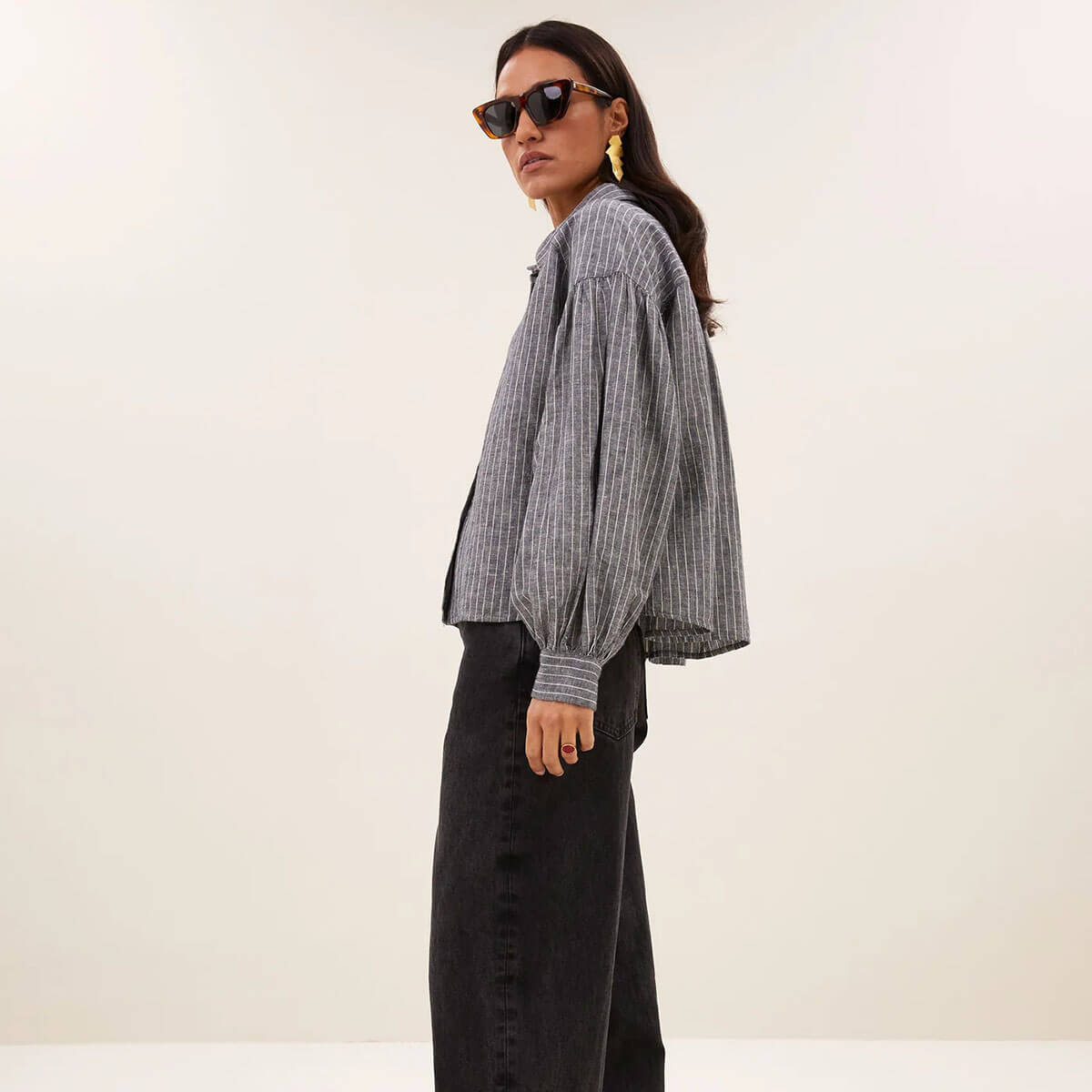 Sarah Short Thin Stripe Blouse in Ash Grey by By-Bar