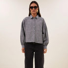 Sarah Short Thin Stripe Blouse in Ash Grey by By-Bar