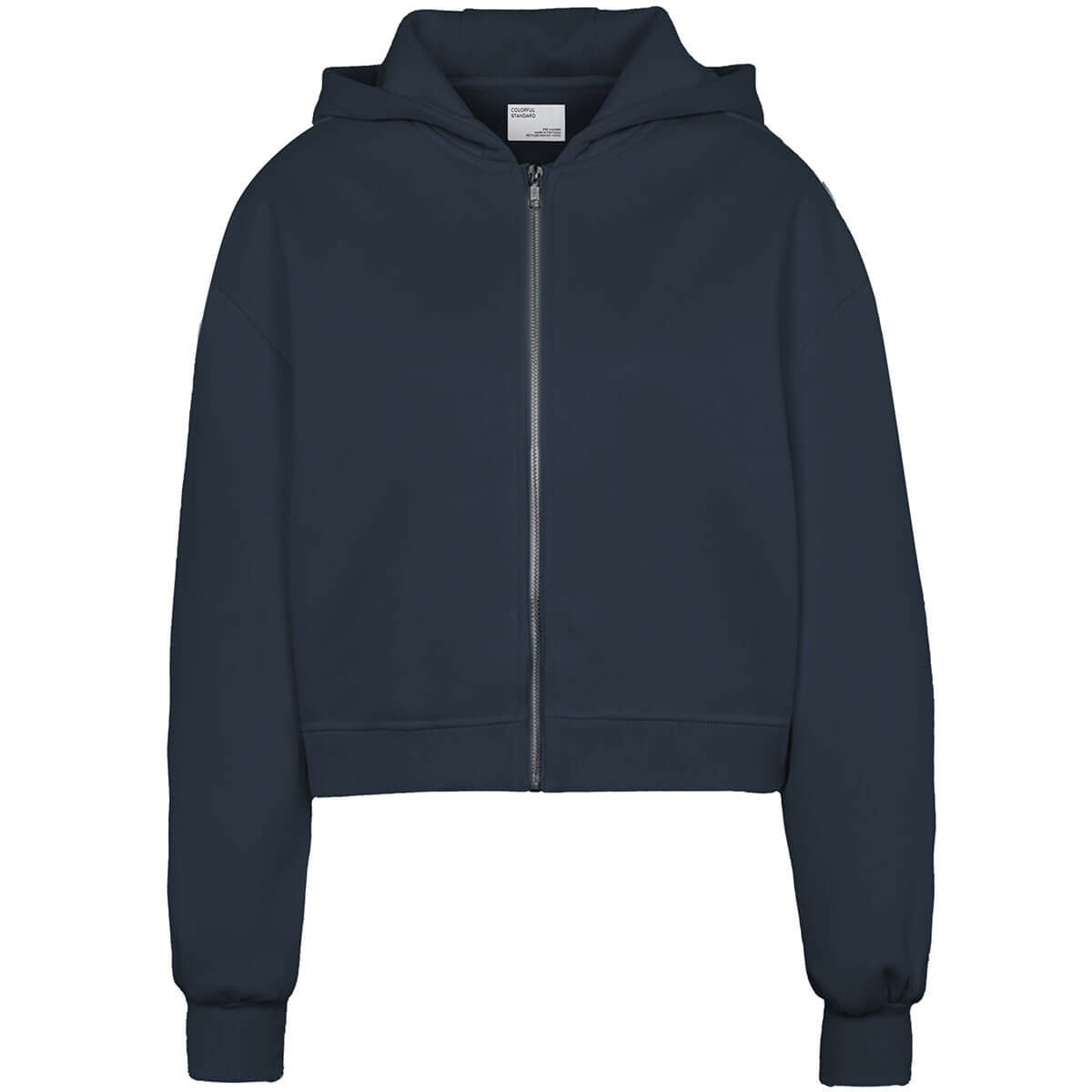 Cropped Zip Hoodie in Navy Blue by Colorful Standard