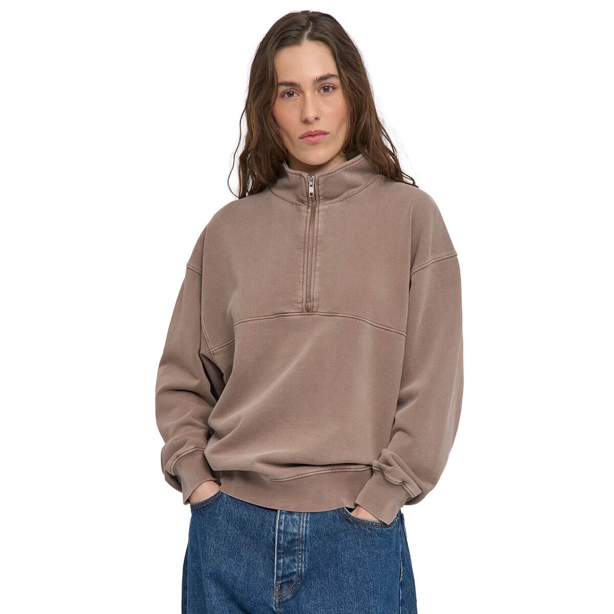 Women's Quarter Zip in Faded Khaki by Colorful Standard