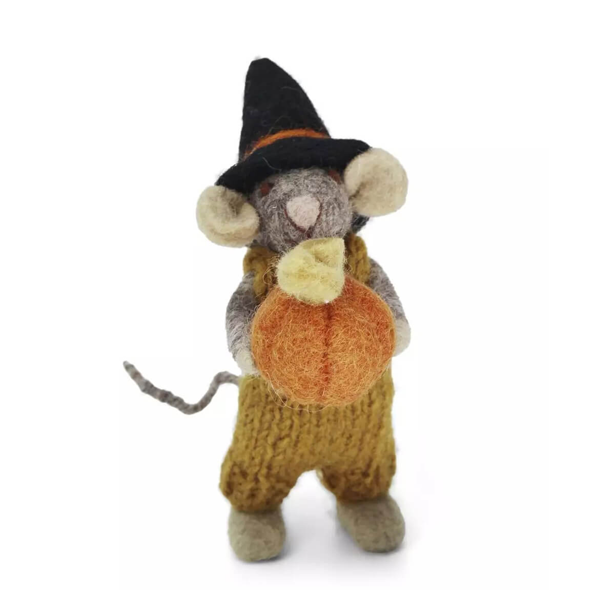 Grey Mouse With Pumpkin Hanging / Standing Halloween Decoration (15cm) by Gry & Sif