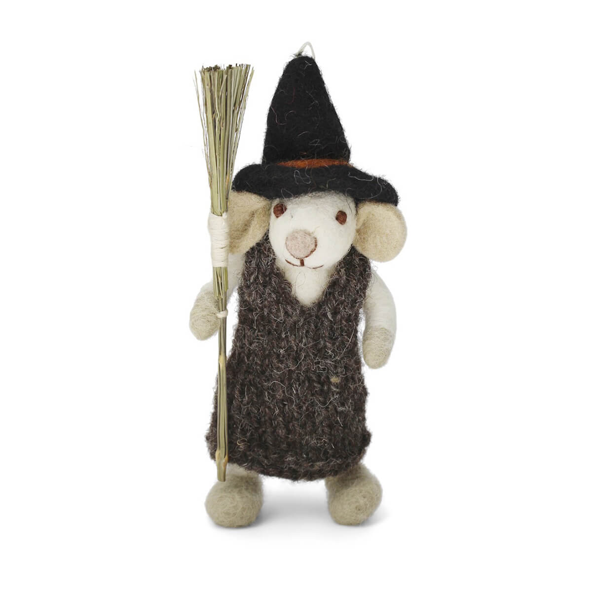 White Mouse With Broomstick Hanging / Standing Halloween Decoration (15cm) by Gry & Sif