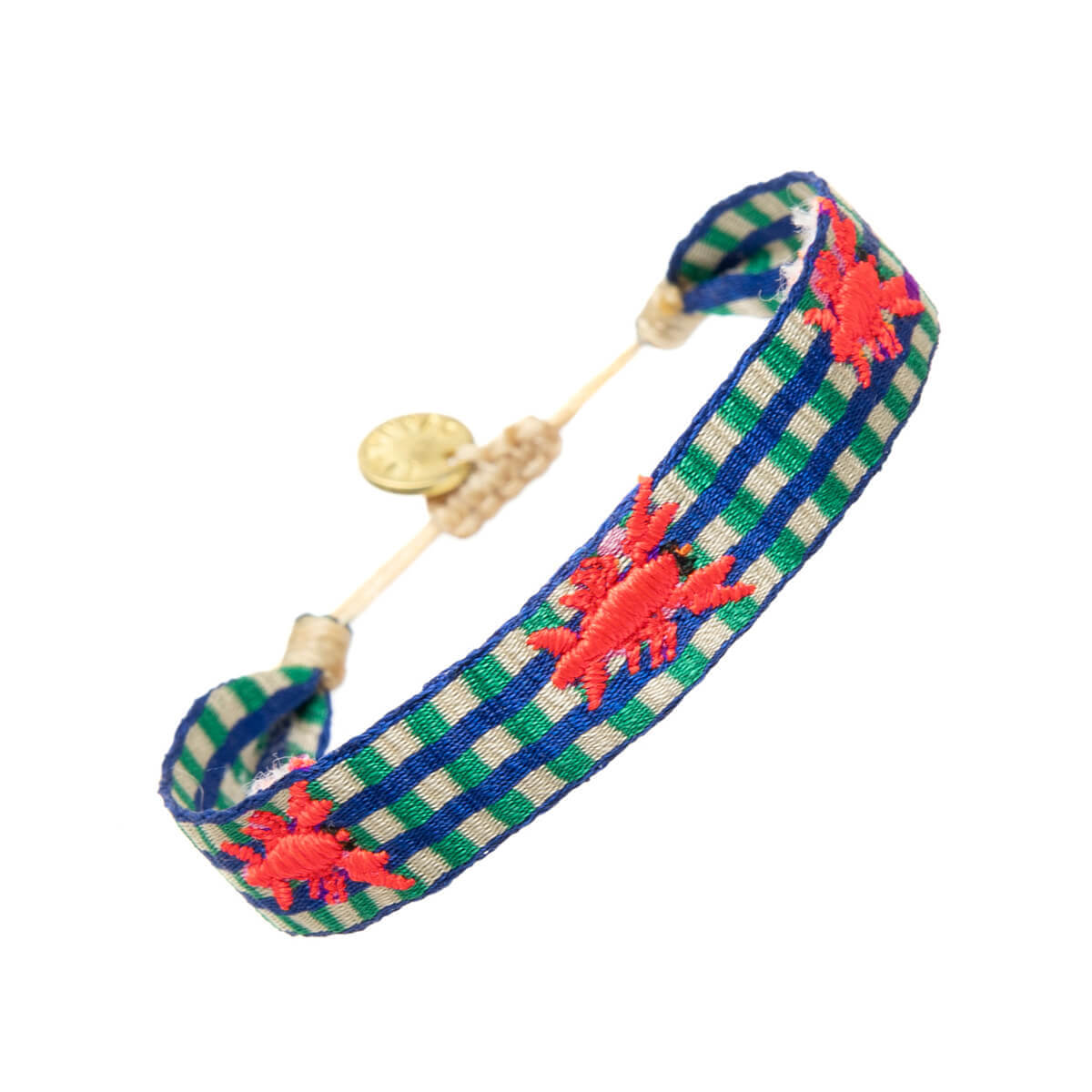 Embroidered Lobster Bracelet in Blue & Green by Guanabana Handmade