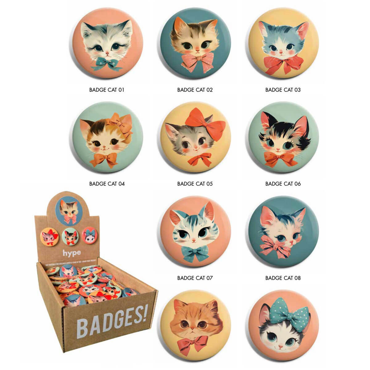 Cat Chocolate Box Assorted Button Badges for Hype Card