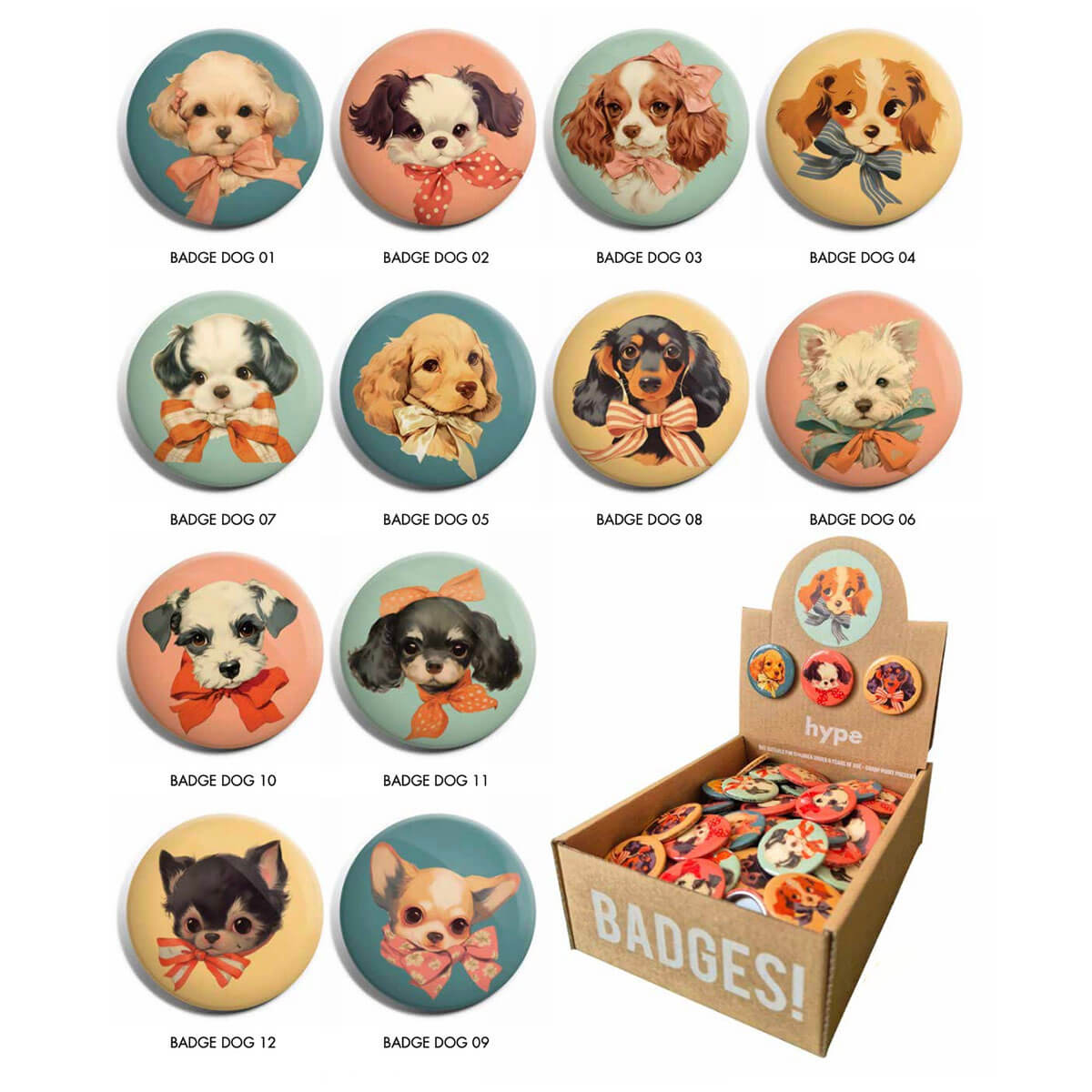 Dog Chocolate Box Assorted Button Badges for Hype Card
