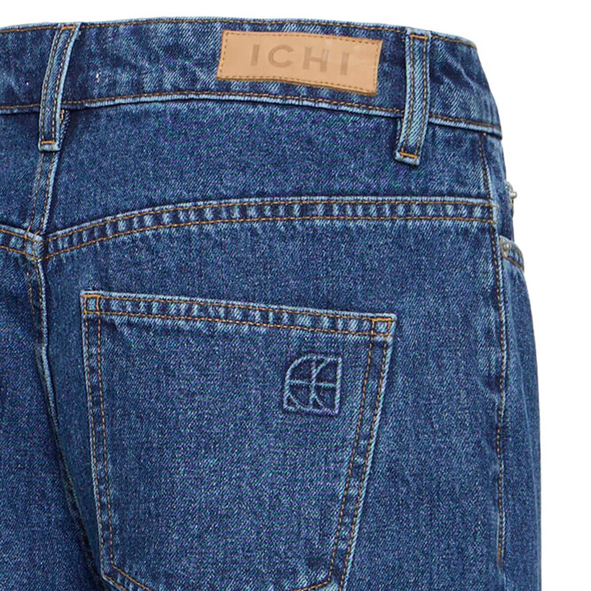 Julia Relaxed Denim Pants in Washed Dark Blue by ICHI