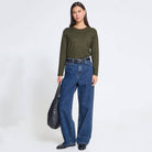 Julia Relaxed Denim Pants in Washed Dark Blue by ICHI
