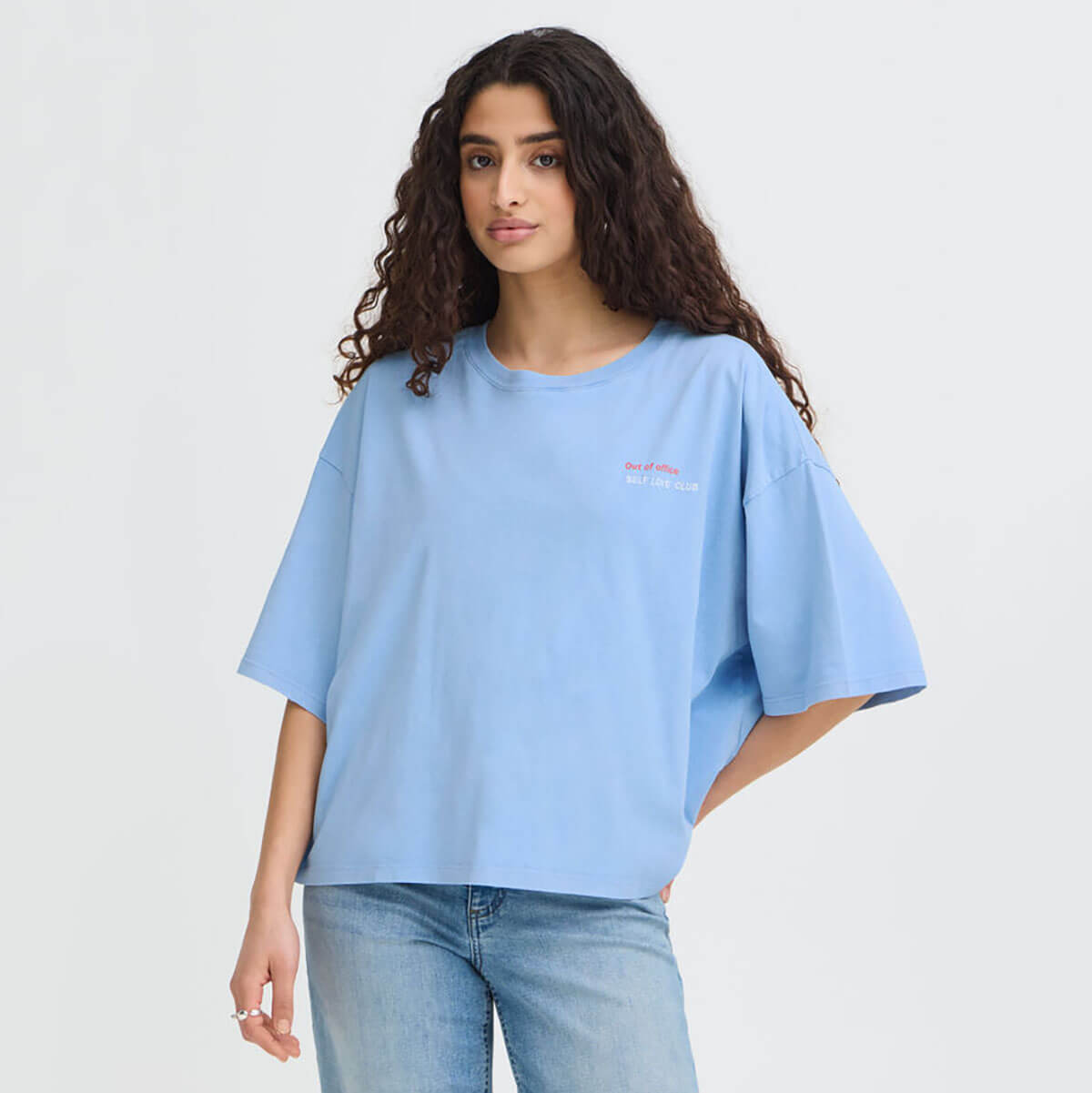 Nica T Shirt in Powder Blue / Fiery Red by ICHI