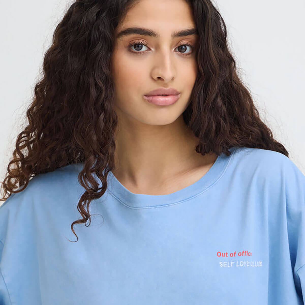 Nica T Shirt in Powder Blue / Fiery Red by ICHI