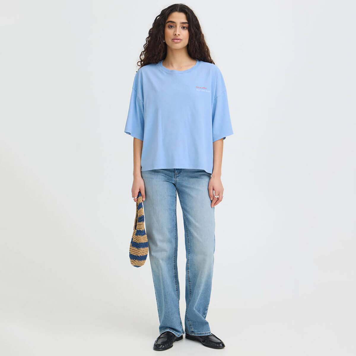 Nica T Shirt in Powder Blue / Fiery Red by ICHI