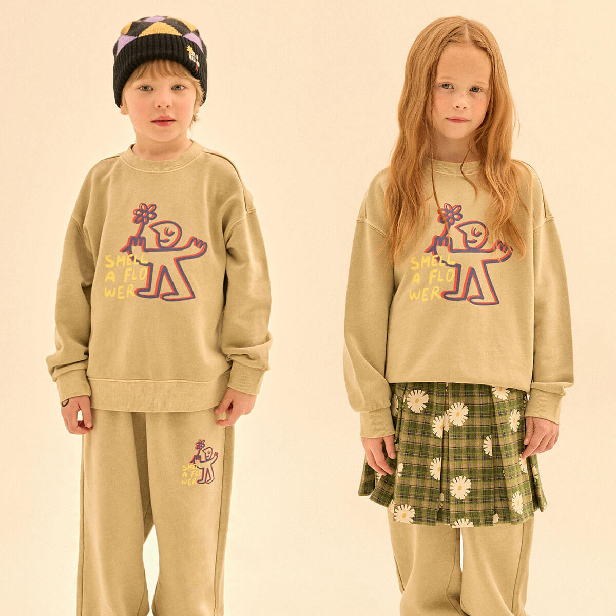 Flower Sweatshirt in Light Khaki by Jelly Mallow