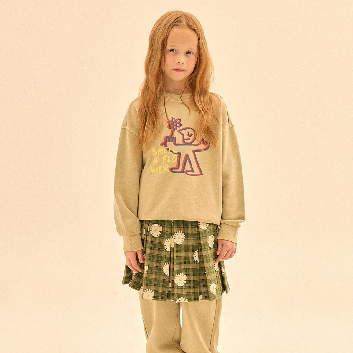 Flower Sweatshirt in Light Khaki by Jelly Mallow