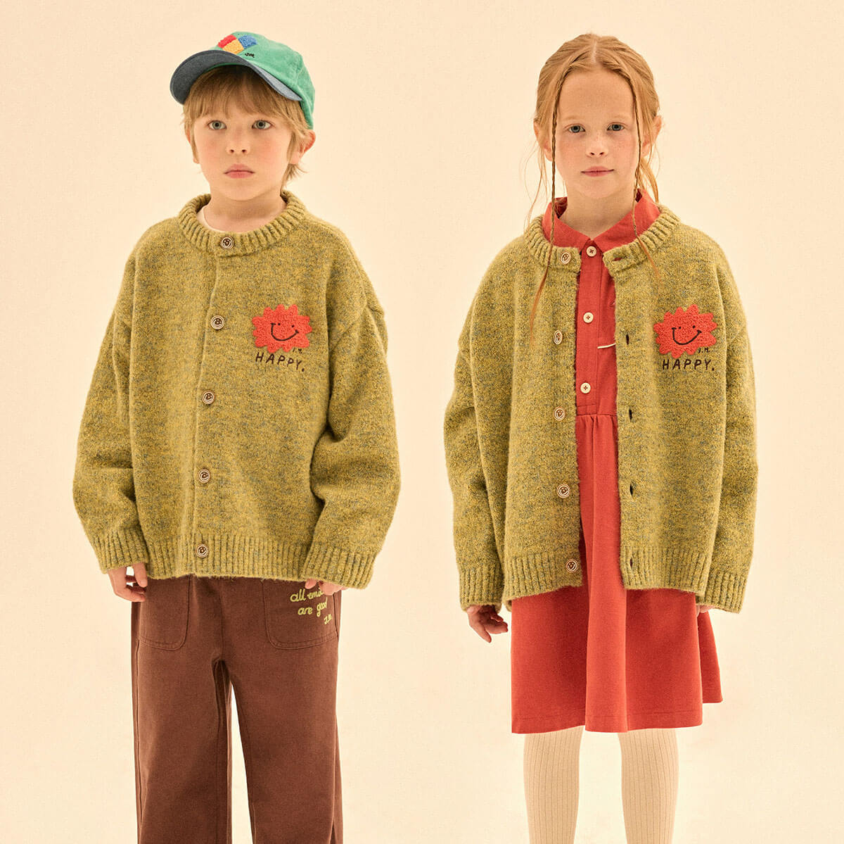Happy Two Tone Knit Cardigan in Olive by Jelly Mallow