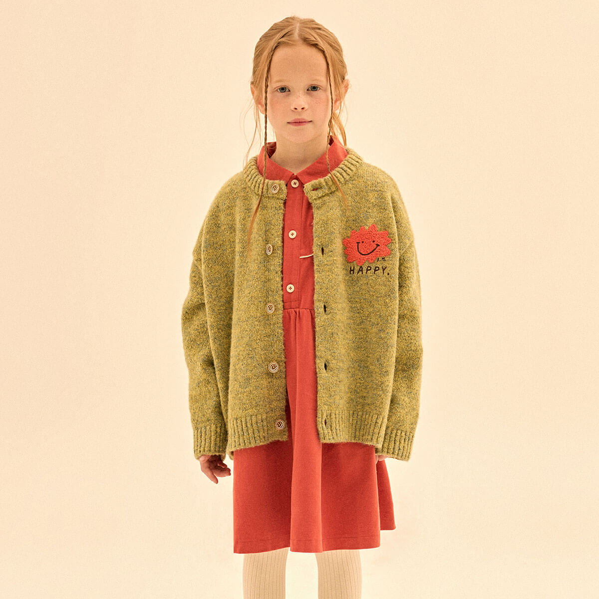 Happy Two Tone Knit Cardigan in Olive by Jelly Mallow