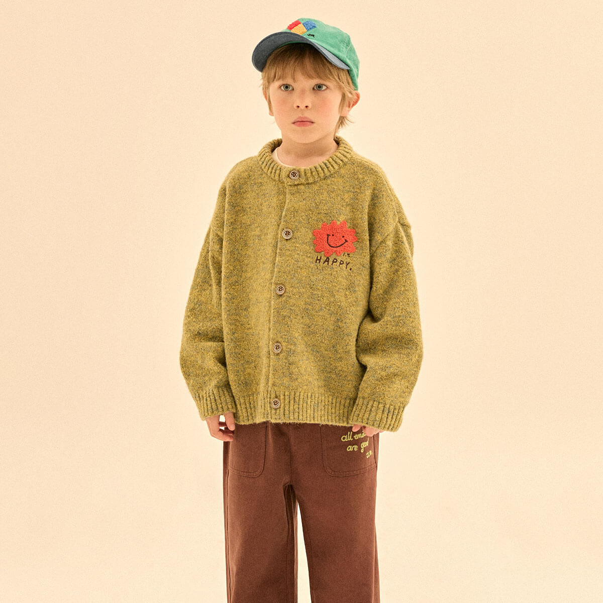 Happy Two Tone Knit Cardigan in Olive by Jelly Mallow
