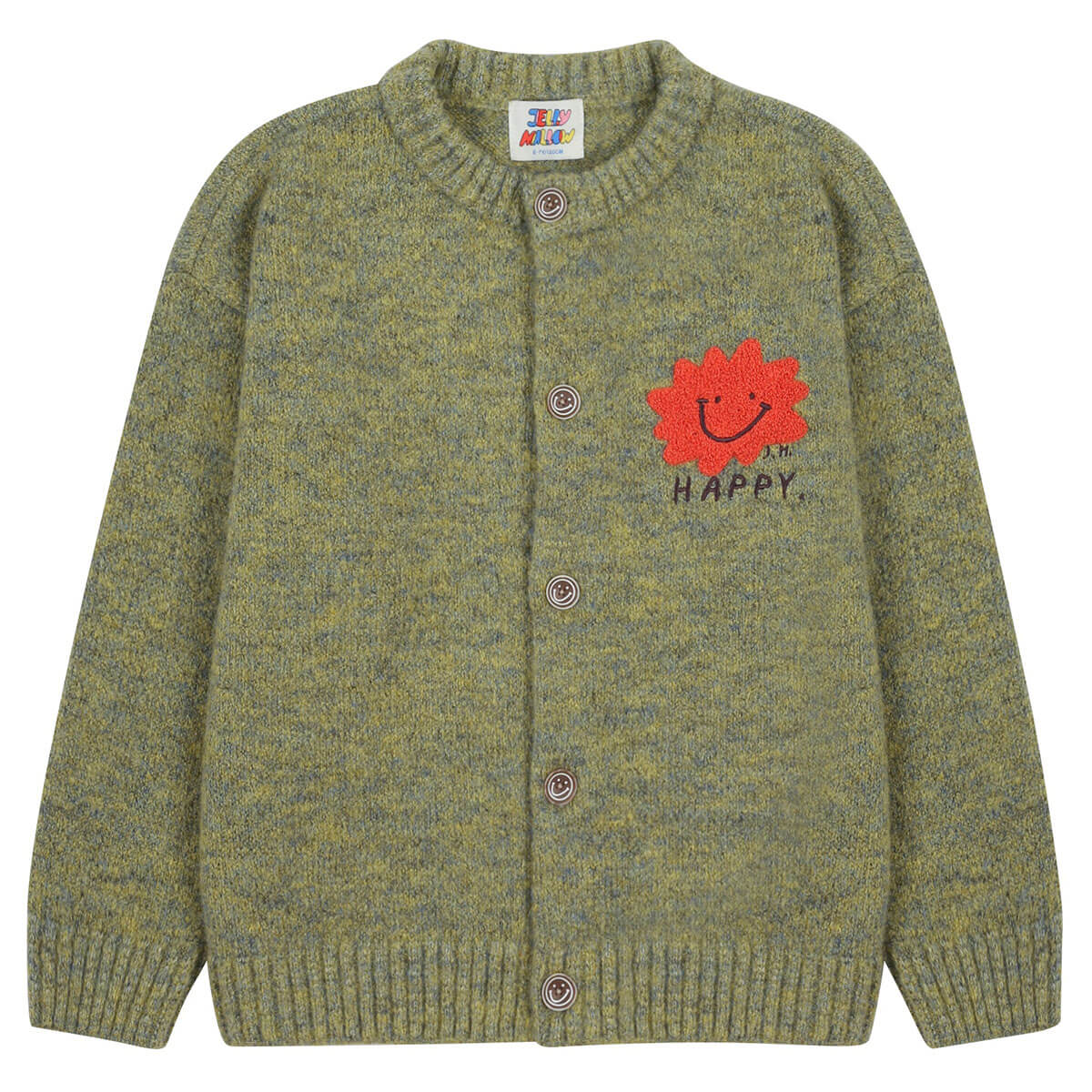 Happy Two Tone Knit Cardigan in Olive by Jelly Mallow