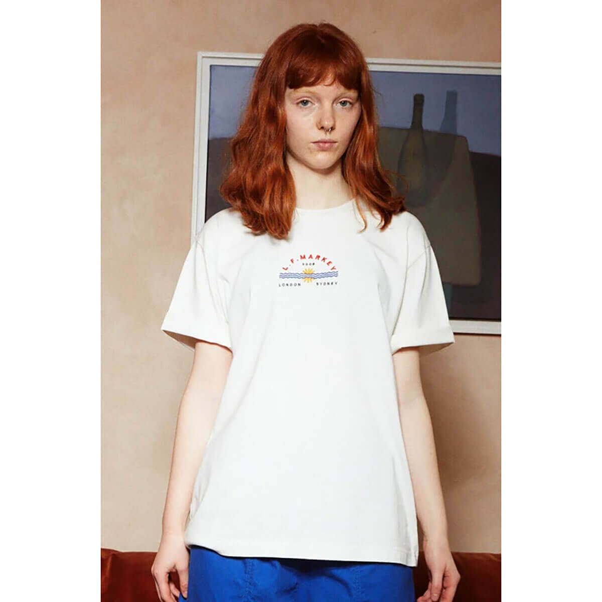 Logo Embroidered Tee in Ecru by L.F.Markey