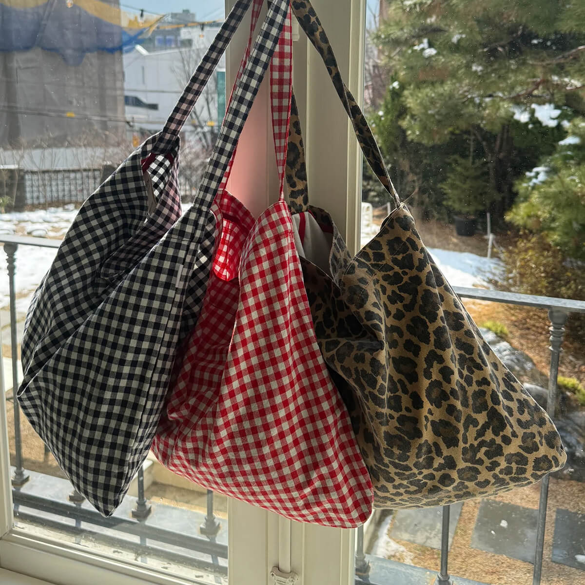 Happy Carry Bag in Navy Gingham by Le Bon Shoppe