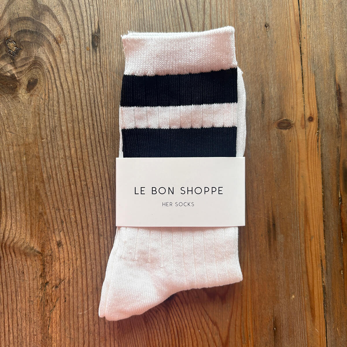 Her Varsity Adult Socks in White / Black by Le Bon Shoppe
