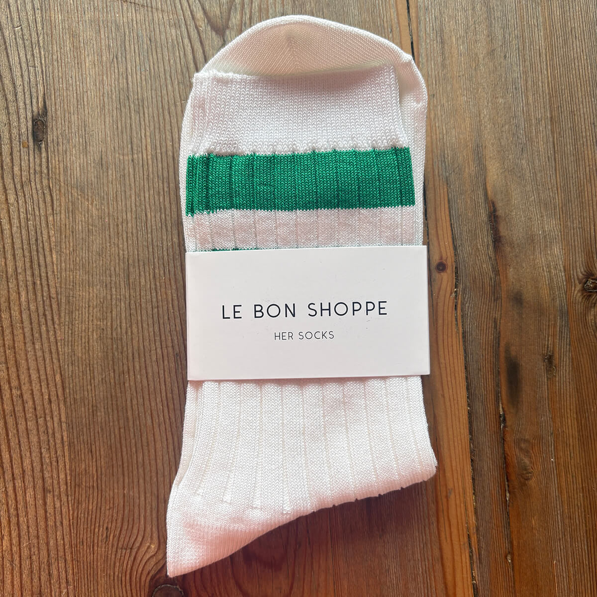Her Varsity Adult Socks in White / Kelly by Le Bon Shoppe