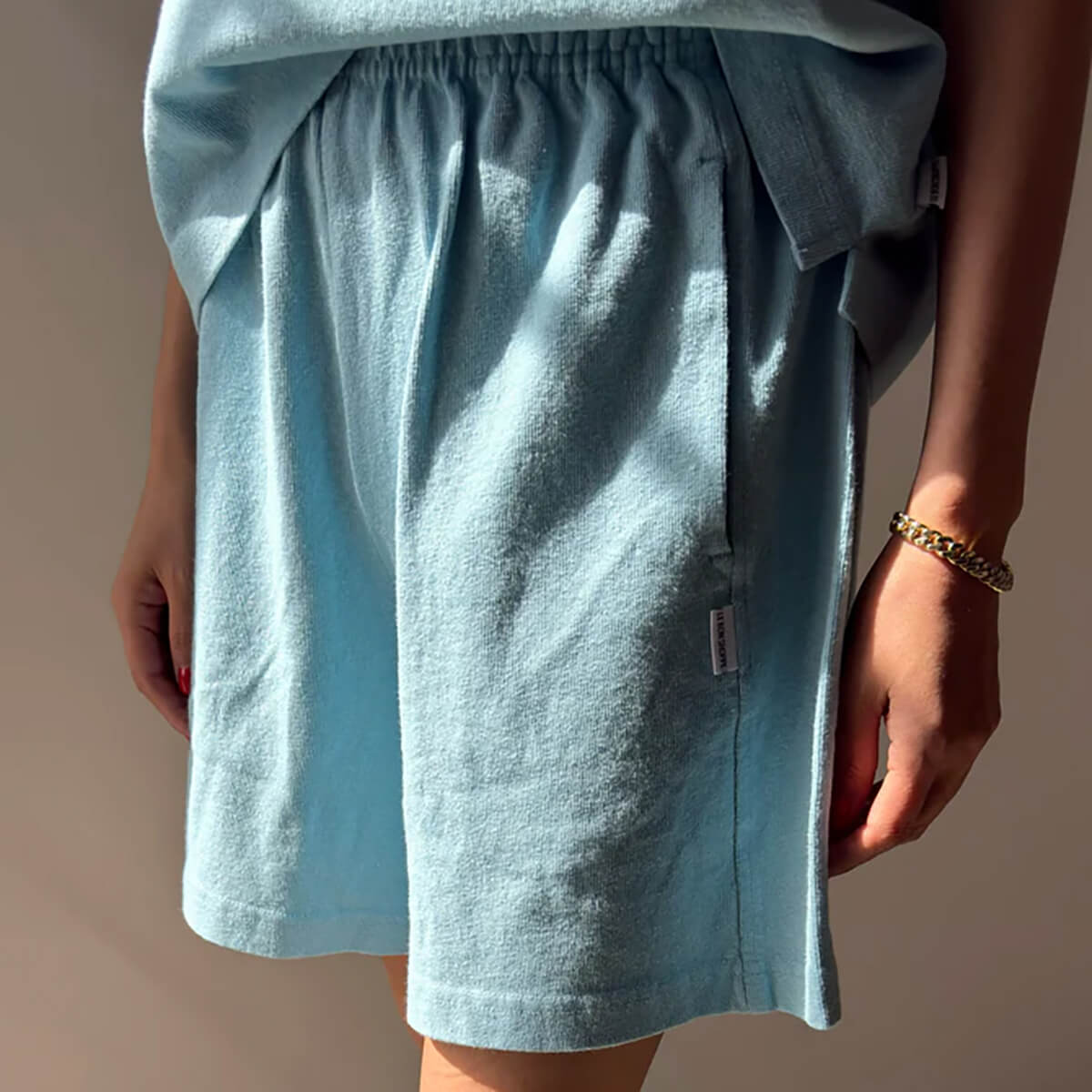 Flared Basketball Shorts in Sky Blue by Le Bon Shoppe