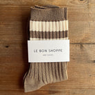 Her Varsity Adult Socks in Toffee by Le Bon Shoppe