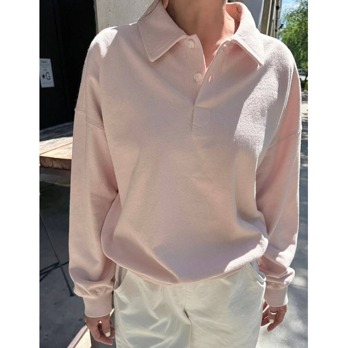 Polo Sweatshirt in Baby Pink by Le Bon Shoppe