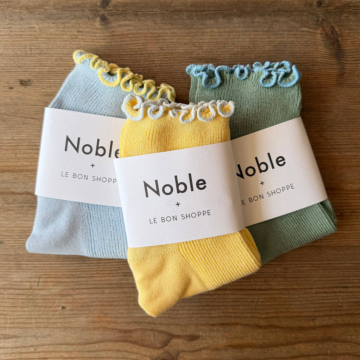 The Petite Ruffled Hugger Adult Modal Socks in Butter / Baby Blue by Le Bon Shoppe