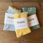 The Petite Ruffled Hugger Adult Modal Socks in Butter / Baby Blue by Le Bon Shoppe