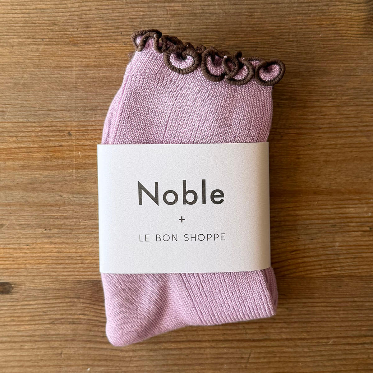The Petite Ruffled Hugger Adult Modal Socks in Lilac / Brown by Le Bon Shoppe