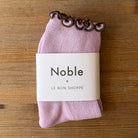 The Petite Ruffled Hugger Adult Modal Socks in Lilac / Brown by Le Bon Shoppe