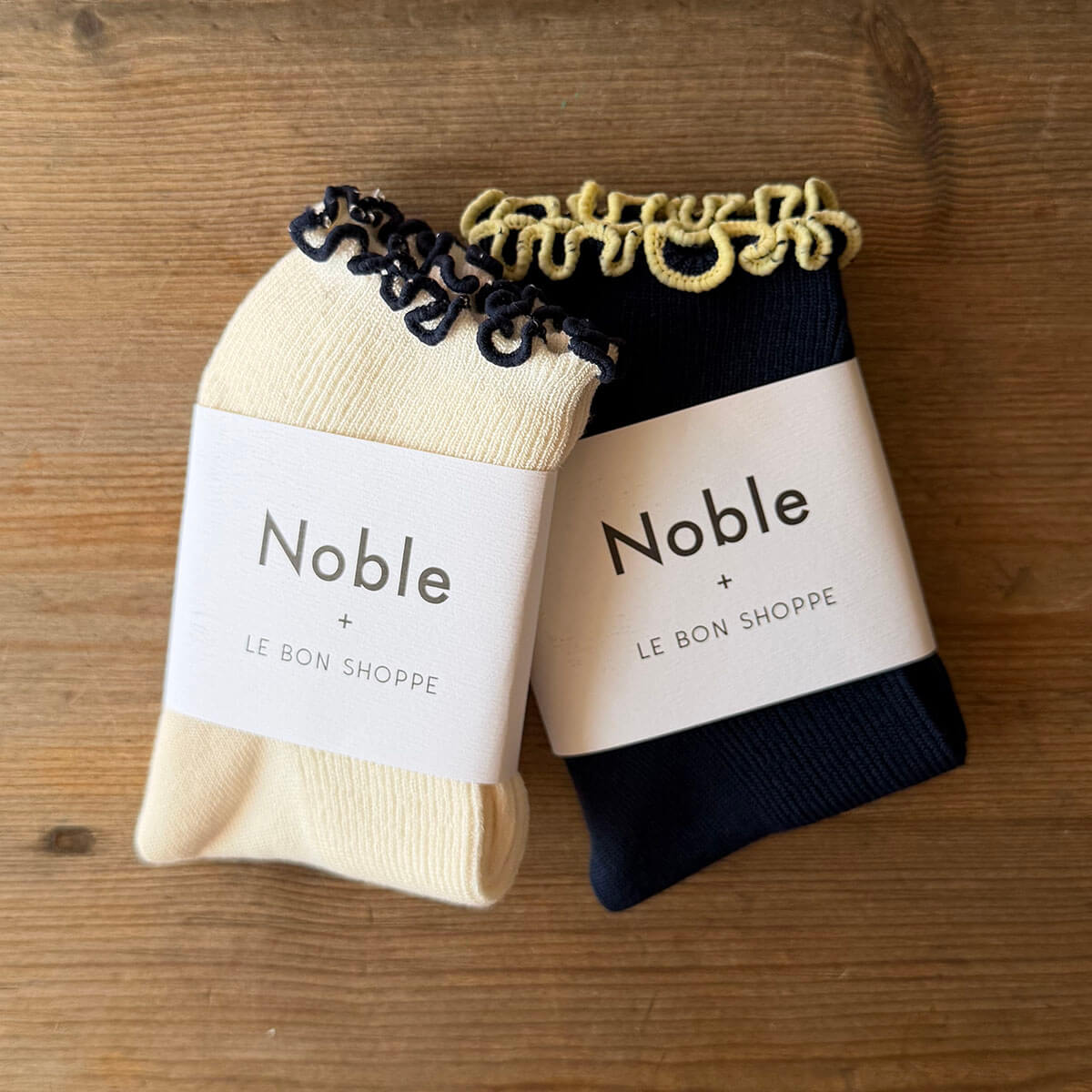 The Petite Ruffled Hugger Adult Modal Socks in Navy / Butter by Le Bon Shoppe