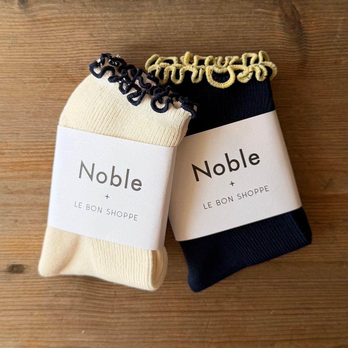 The Petite Ruffled Hugger Adult Modal Socks in Soft White / Navy by Le Bon Shoppe