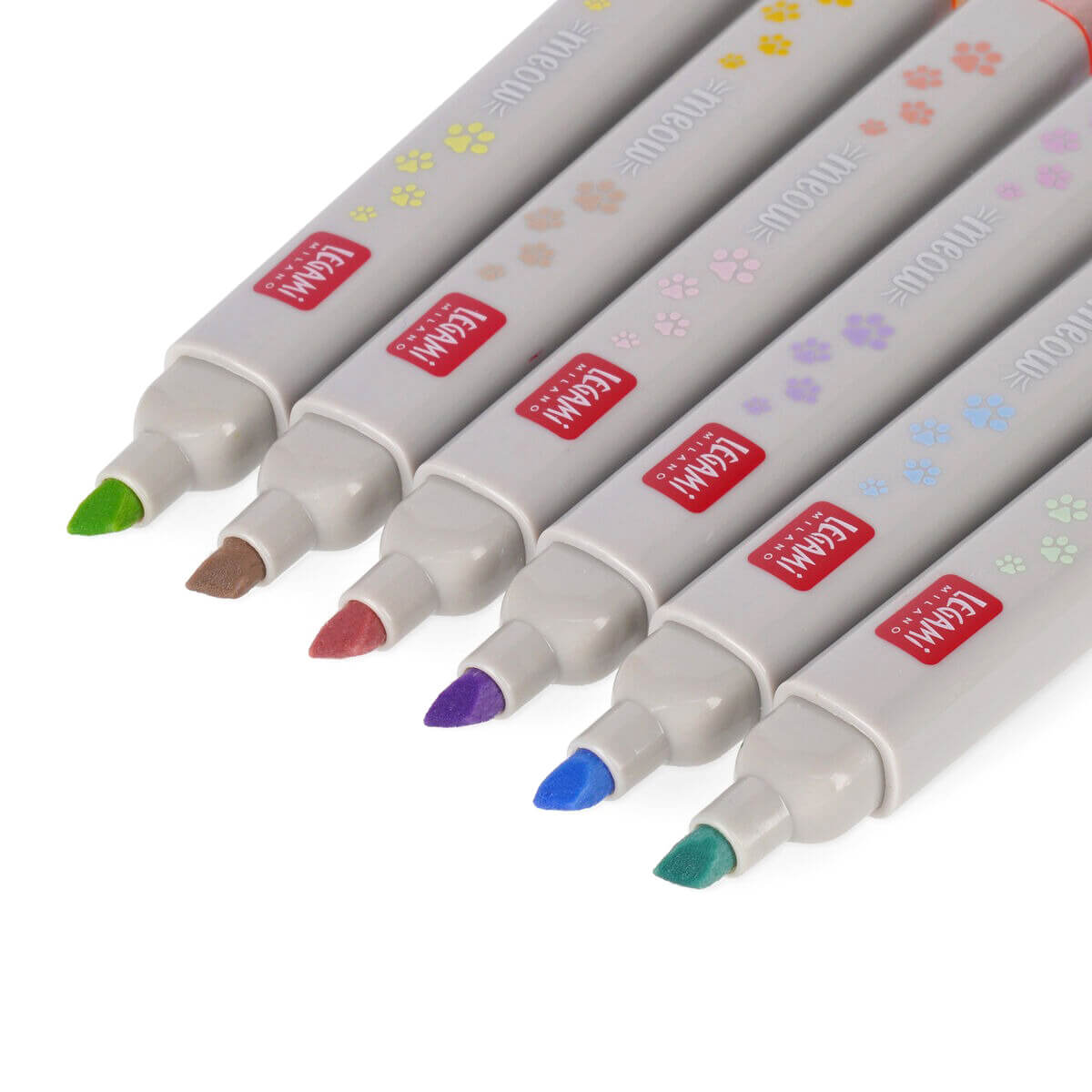 Meow Set Of Six Dual Tip Pastel Highlighters by Legami – Junior Edition