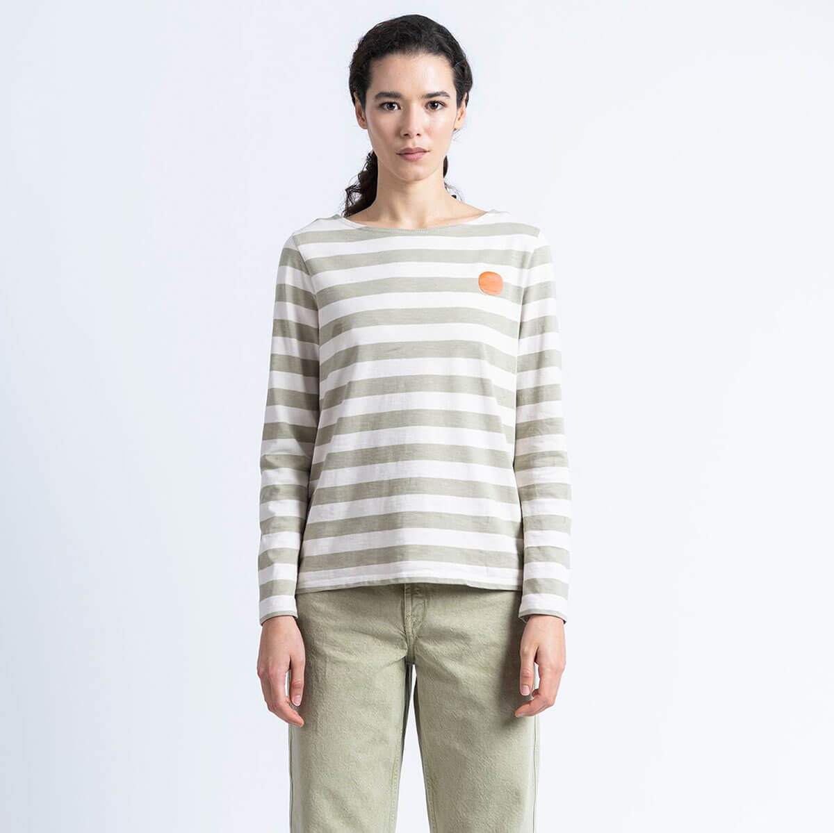 Striped Dot T-Shirt in Ecru / Mouse by Loreak Mendian
